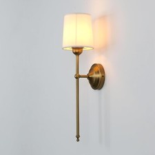JIMUBEAM Antique Finish Wall Light Sconce Fixture with White Fabric Shade, Vinta