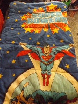 Vintage Rare Dc Superman Sleeping Bag With Batman Flash Wonder