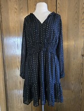 Old Navy Black Smocked Waist Dress Black Metallic Threads Women's L NWOT