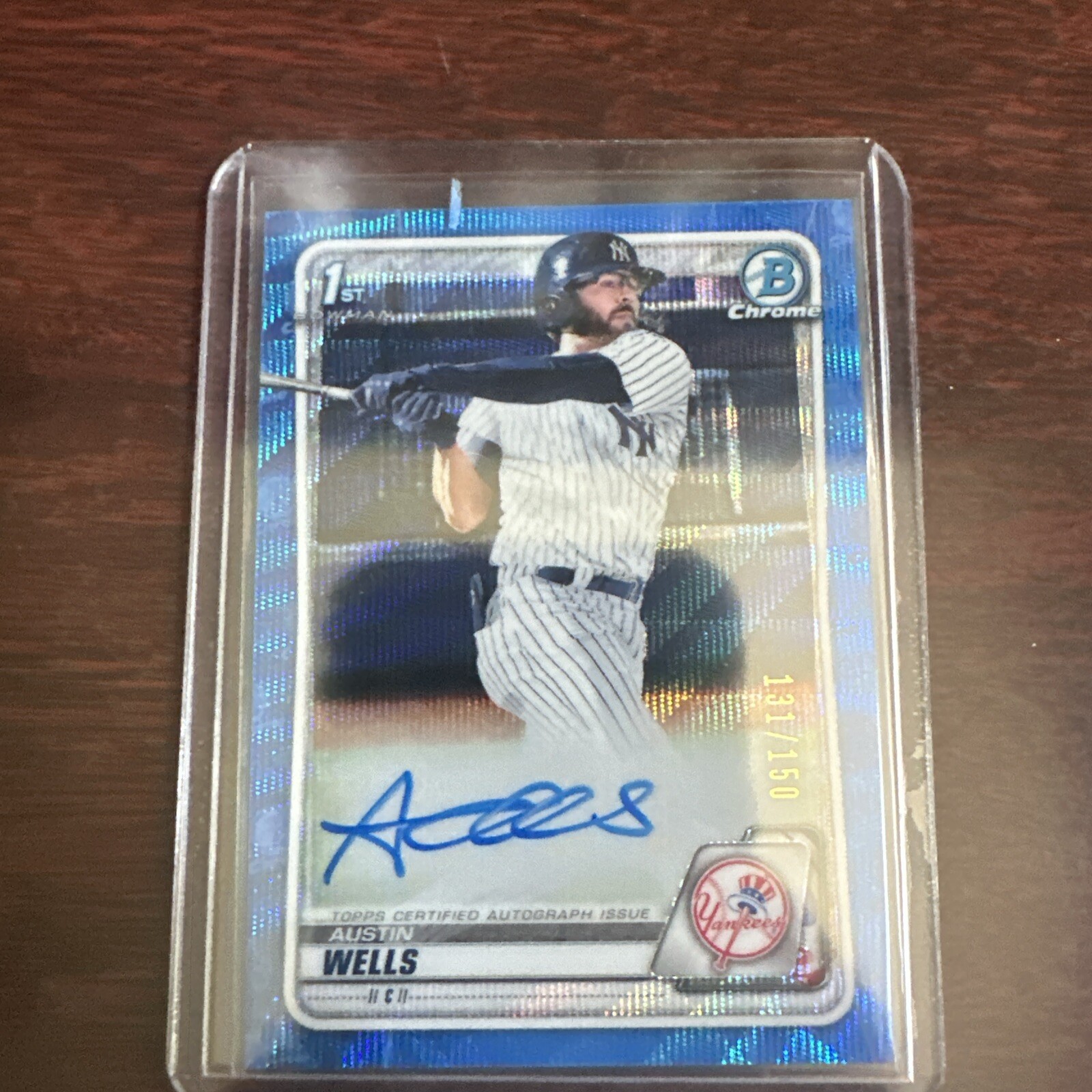 2020 Bowman Chrome Draft Austin Wells Blue Wave Refractor Auto #/150 NY Yankees
