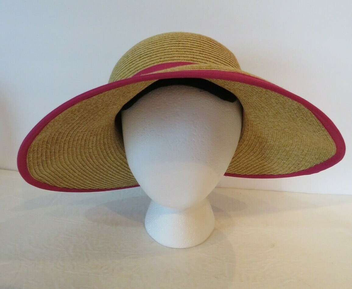 Womens SUN N SAND Summer Sun Hat One Size Fits Most  Wide Brim Beige Pink Beach 