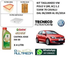 KIT TAGLIANDO FILTRI OLIO CASTROL 5W30 VOLKSWAGEN POLO V 1.2 BENZINA 51KW 70CV