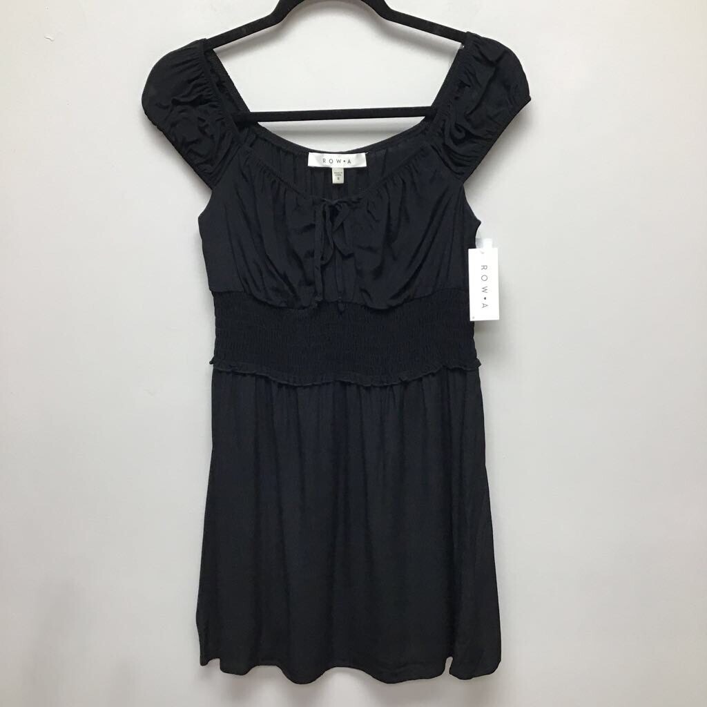 Abito donna Fila A linea A nero foderato collo buco della serratura cappuccio manica cravatta smocked S nuovo