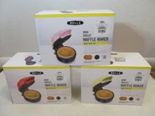 Bella Mini Smiley Waffle Maker Makes 4" Classic Waffles, Red, Yellow, or Pink