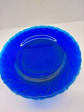 Vintage Cobalt Blue Duralex ( 2) Dinner Plates Swirl Scallop 9” Bormioli Rocco