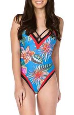 Trina Turk Blue Tahiti Tropical One Piece Swimsuit Women's Size 8 L37836