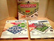 Three NEW Hasbro Colorforms Monopoly Sorry Trouble Board Games.