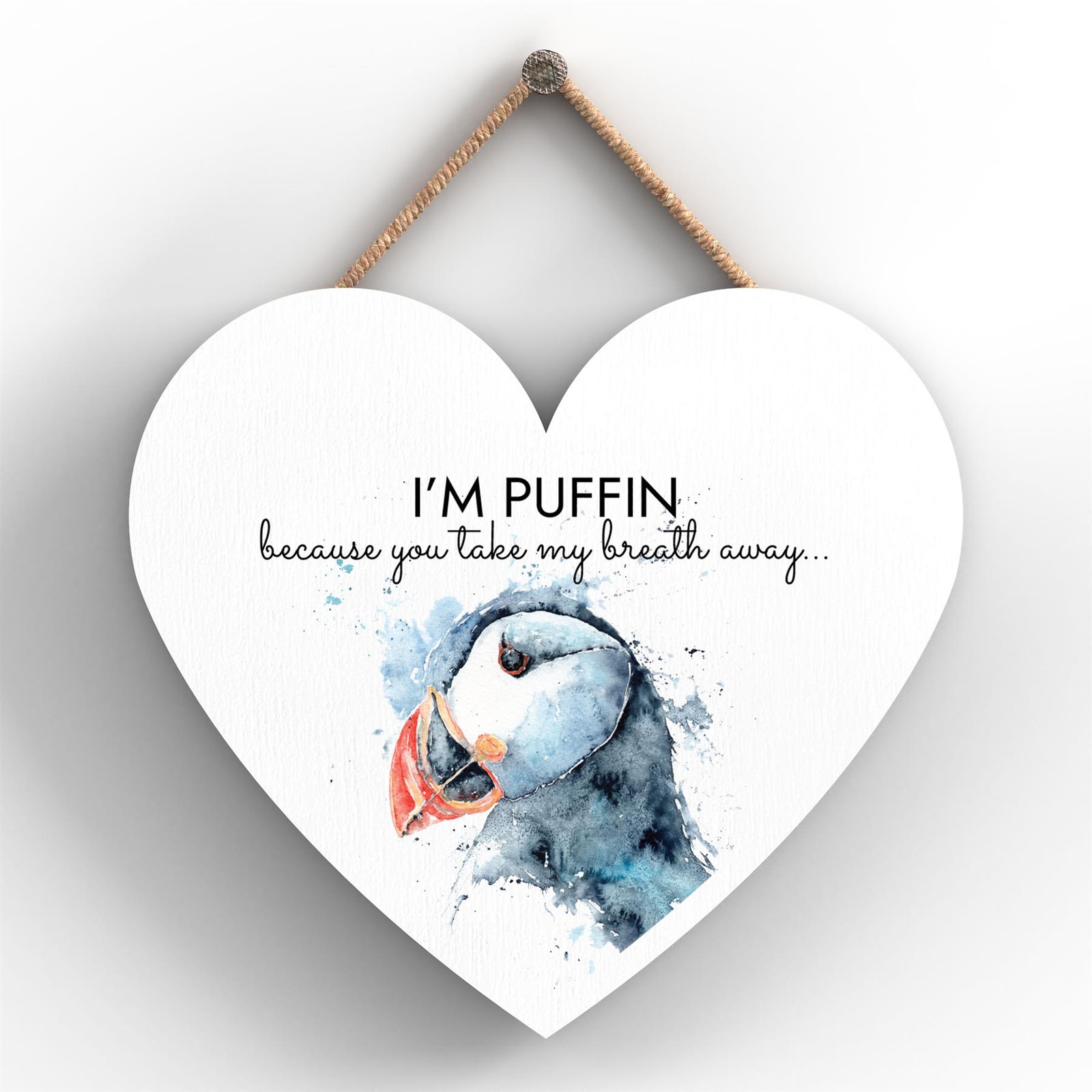 BREATH AWAY PUFFIN SANDI MOWER WATERCOLOUR ARTWORK WOODEN HANGING PLAQUE