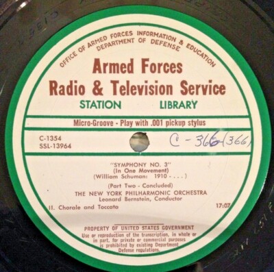RADIO SHOW: AFN C1353 LEONARD BERNSTEIN '' SHUMAN SYMPHONY NO 3 PARTS 1 AND 2