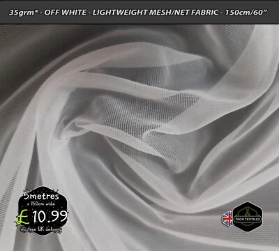 MADE IN THE UK 35grm - OFF WHITE - LIGHTWEIGHT MESH FABRIC - BUGS INSECTS & MORE - 150cm wide
