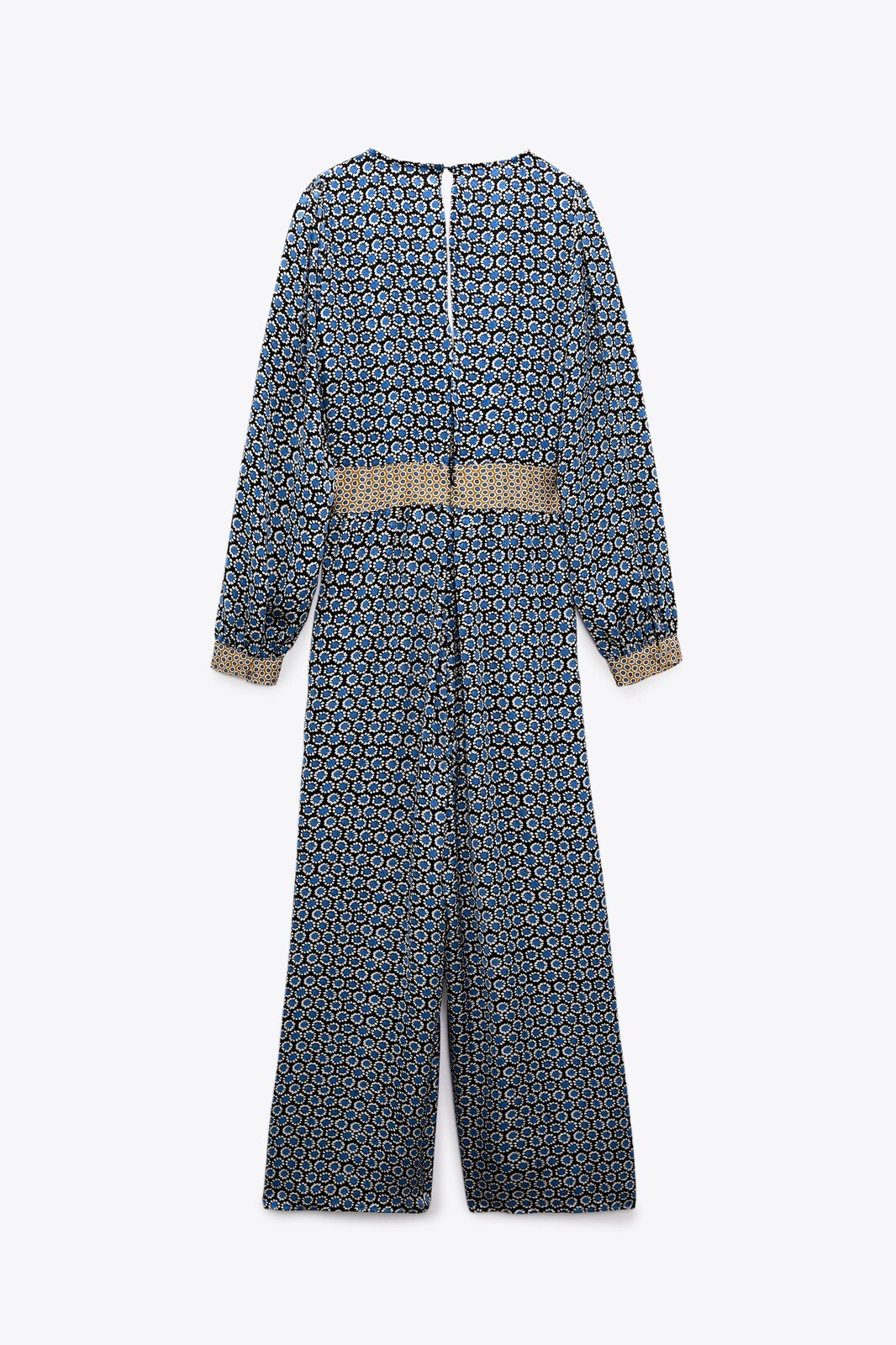 Zara Blue/Black Geometric Print Long Sleeve Satin Jumpsuit SIZE XS RRP £49.99 image 6