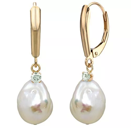 Pearl Earrings 14k Yellow Gold .10cttw Diamond 12 13mm White