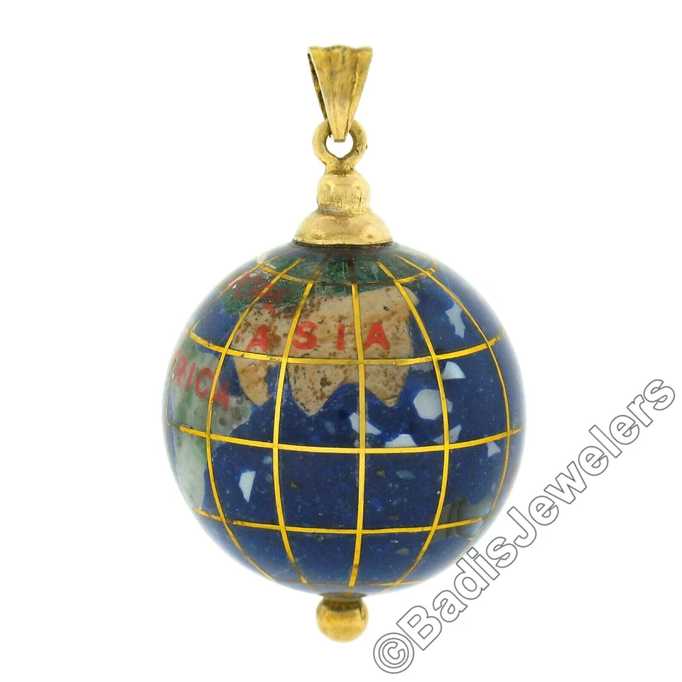 Colgante con dije de bola globo redondo pintado a mano detallado de oro amarillo de 10 quilates de 20,3 mm 0,8" Foto 3 de 4