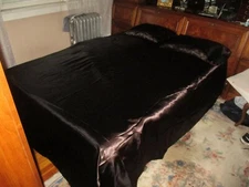 Black Satin Like Silky 1 Flat Bed Sheet & 1 Fitted Sheet Queen & 2 Pillow Cases