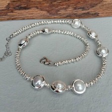 Collar de perlas Keshi blancas cultivadas cadena enchapada en oro blanco collares simples
