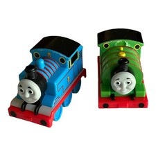 Mattel Thomas Friends Train Engine Percy Set 2009 Pull Back Go Racer Pair Car