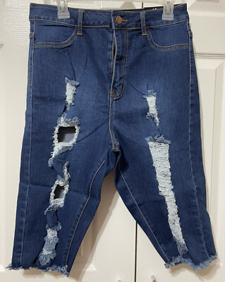 Fashion Nova Khloe II Distressed Denim JEANS CUT-OFFS