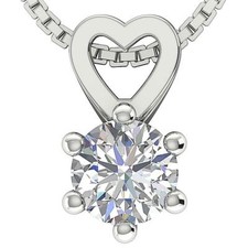SI2 H 0.70Ct Round Diamond Heart Pendant Necklace Solitaire 14K Gold 6 Prong Set