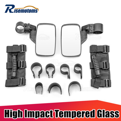 Adjust 1.5-2'' Side Rear View Mirrors +Grab Handle For Yamaha YXZ1000R Wolverine