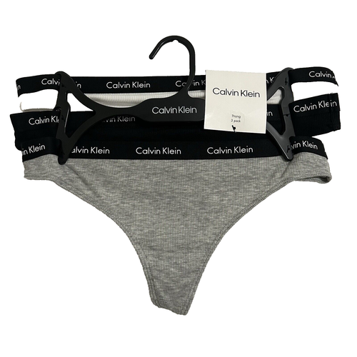 Calvin Klein Thong Women Size Small 3 pk White Black Gray Cotton Poly Comfy NWT