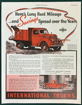 1939 INTERNATIONAL TRUCK. Large original ad. IH, International Harvester