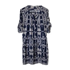 Ulla Johnson gray blue 100% silk tie waist dress womens 2 tab sleeve pockets