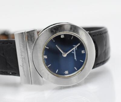 Women's Salvatore Ferragamo Gancino Diamond Stainless Navy Dial