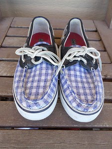 blue and white sperrys