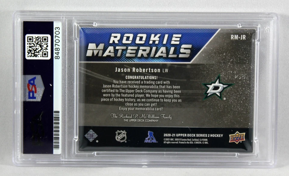 2020-21 UPPER DECK ROOKIE MATERIALS JASON ROBERTSON SIGNED CARD PSA AUTO RC - Image 2 of 2