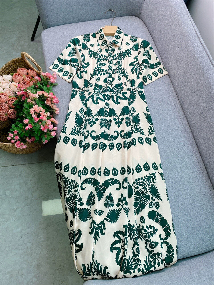 sandro collar shirt dress contrasting floral midi dress for women Women Sandro Buckled Floral Printed Collared shirt Midi Dress green holiday  new