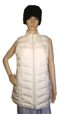 J Jill Womens Quilted Full Zip Down Puffer Vest Jacket XS Beige Vintage      T42