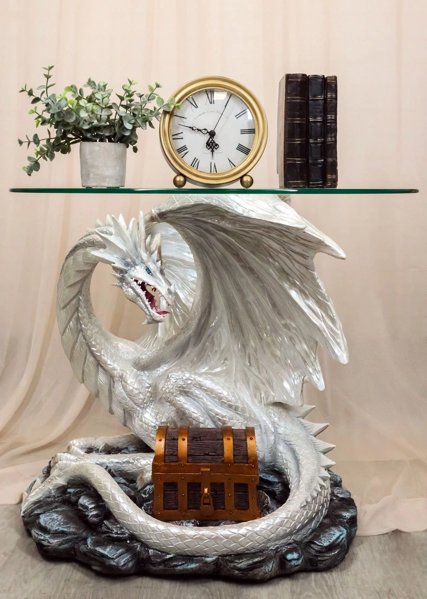 Pendragon Ryu Ice Frost Dragon Guarding Treasure Coffee Side Table