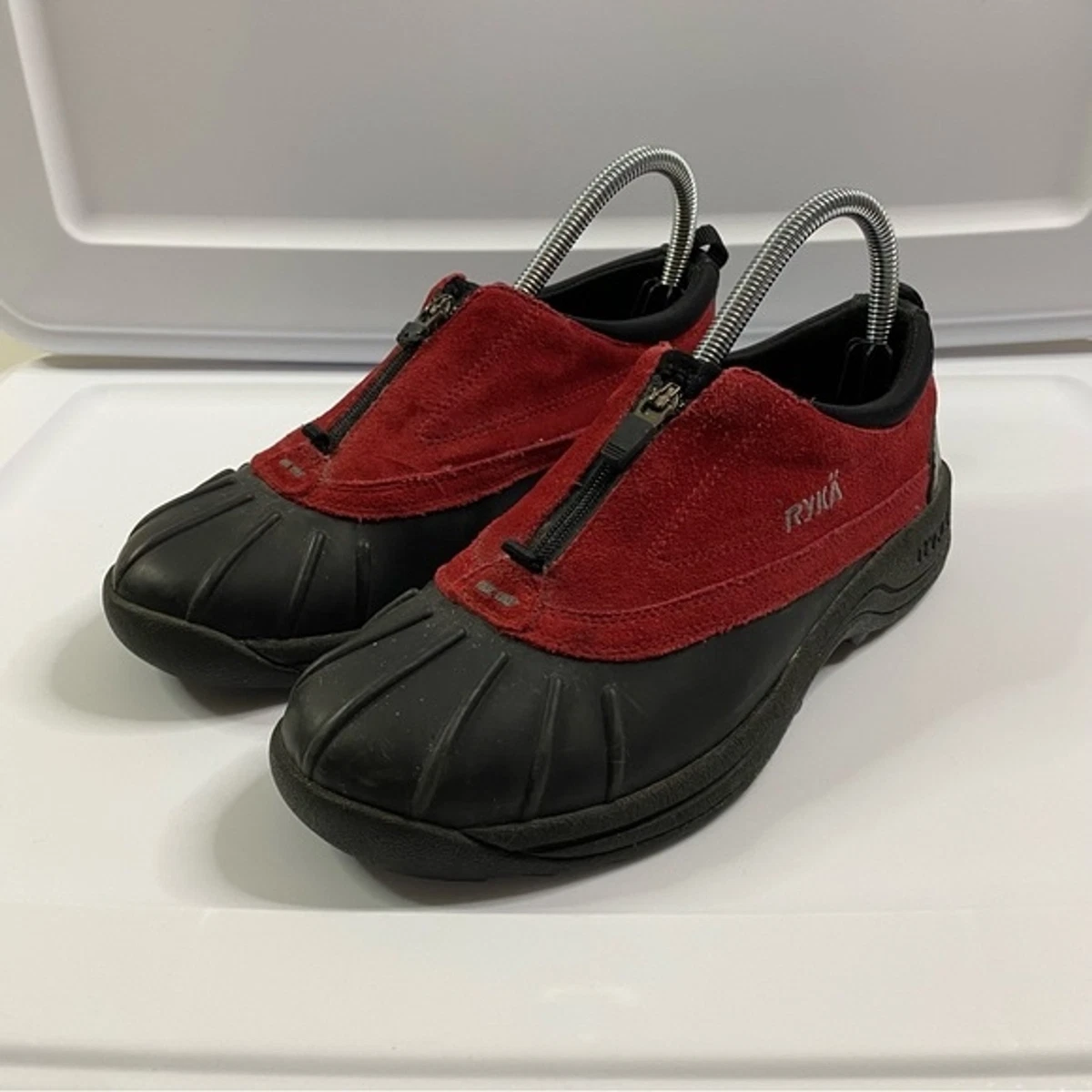 Ryka Duck Shoes Women s 7W Red Black Suede Zip Front Waterproof Outdoor Terrain