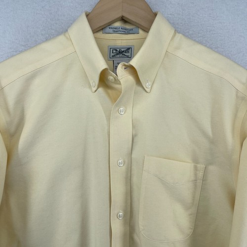 LL BEAN Shirt Men 15.5 32 Dress Oxford Wrinkle Resistant Button Up Cotton Yellow - Picture 6 of 13