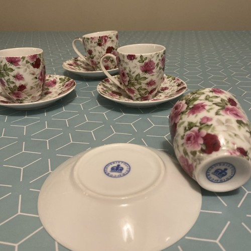 Vintage Country Corner Bone China Espresso cup & saucer Pink Floral Design - Picture 4 of 14