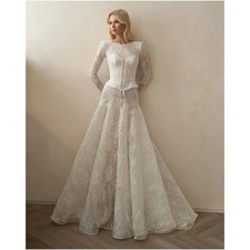 Elegant French Lace Mermaid Wedding Dresses Full Sleeves Long Floor Length Bride