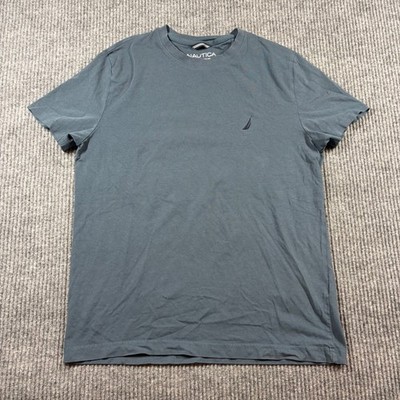 Nautica Shirt Men's M Performance Blue Short Sleeve Cotton Stretch Casual
