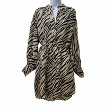 Banana Republic Zebra Print Ramie Shirt Mini Dress Size XL Beige Summer Vacation