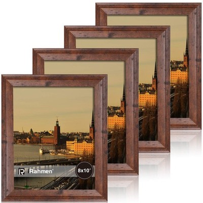 iRahmen 8x10 Picture Frame Set of 4, Brown Rustic Vintage Photo Frame with Re...