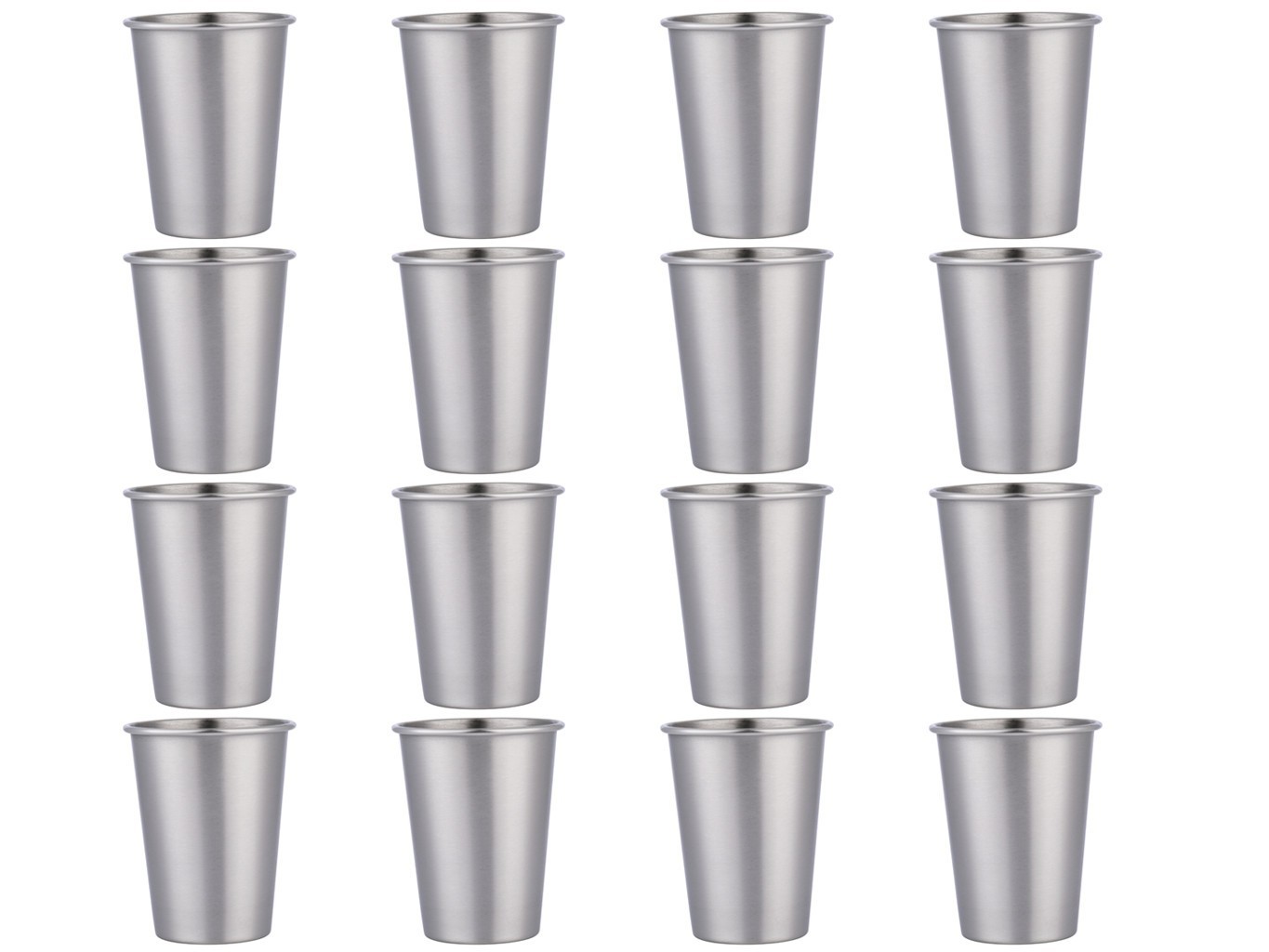 16 Pack Stainless Steel Cups 12oz Reusable Metal Pint Drinking Glasses