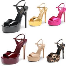 Women's Platform Stiletto Heel Sandals Square Open Toe Ankle Strap Dress Sandals