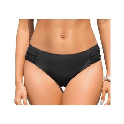 Bikini Bottom Low Rise Full Coverage Black Knit Ruched Bathing Suit Swim Bottom