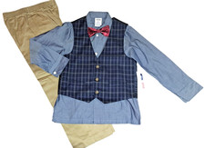 Boys IZOD red white blue suit 6 NWT shirt vest khaki pants bow tie plaid Easter