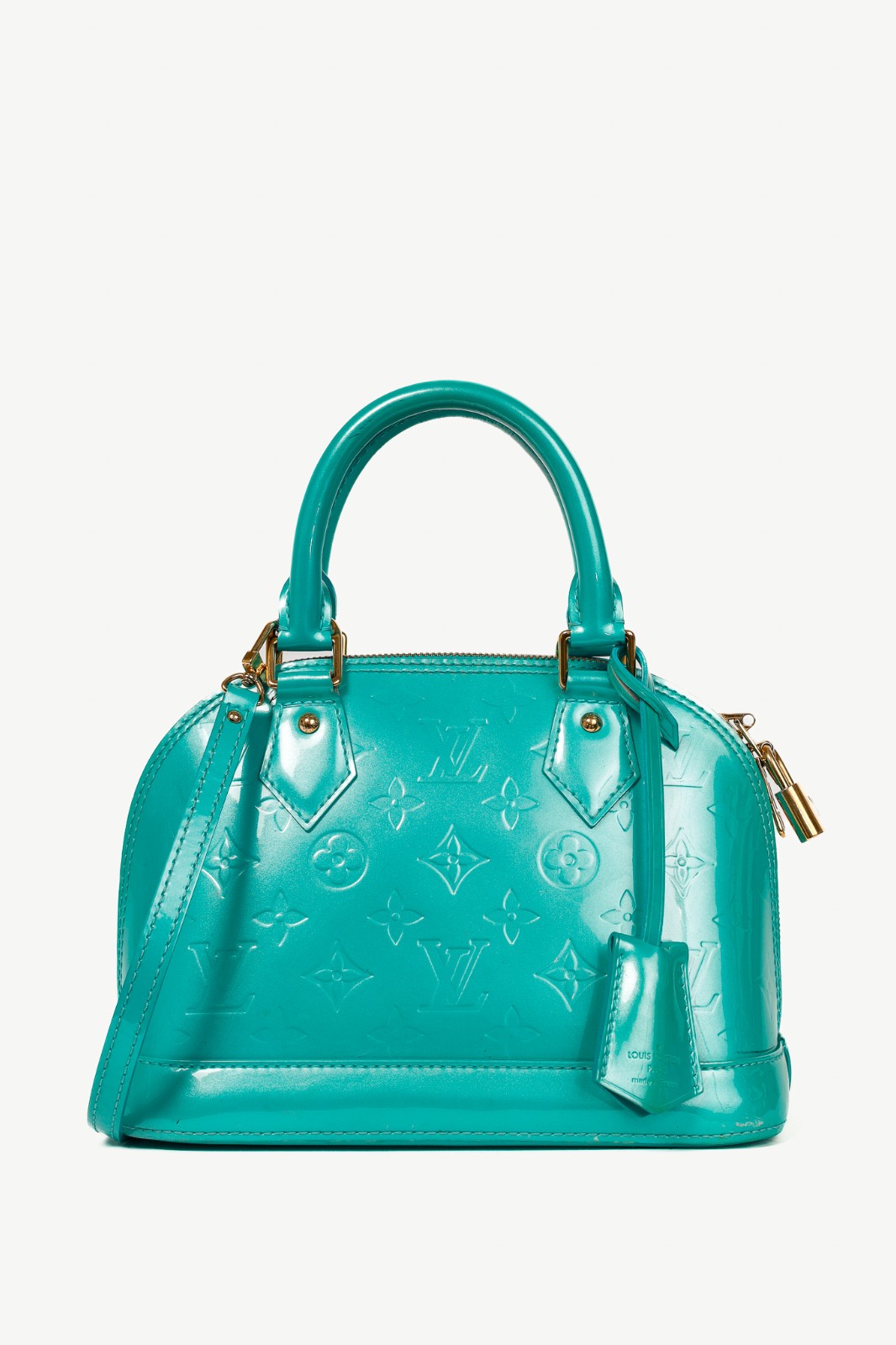Louis Vuitton Alma BB Turquoise Monogram Vernis Leather Tote Bag