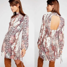Free People All Dolled Up Knit Mini Dress Ivory Paisley S Boho Party Fall NWT