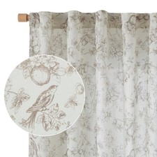 Linen Floral Curtains for Living Room 84 Inch Length Taupe Drapes Back Tab Li...