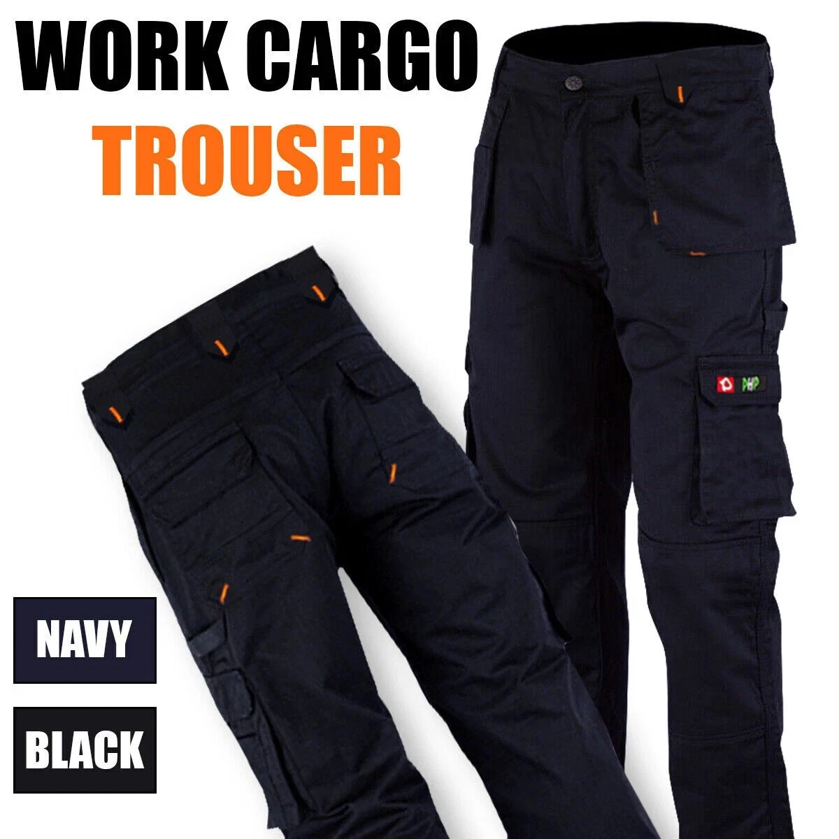 Mens Cargo Combat Work Trousers Size 32 to 44 Black Navy Trousers Knee Pads