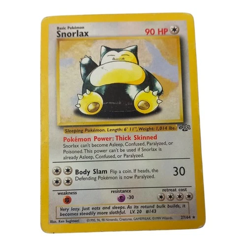 Snorlax 27/64 Jungle Rare HP WOTC Vintage Pokemon TCG Card Basic Regular