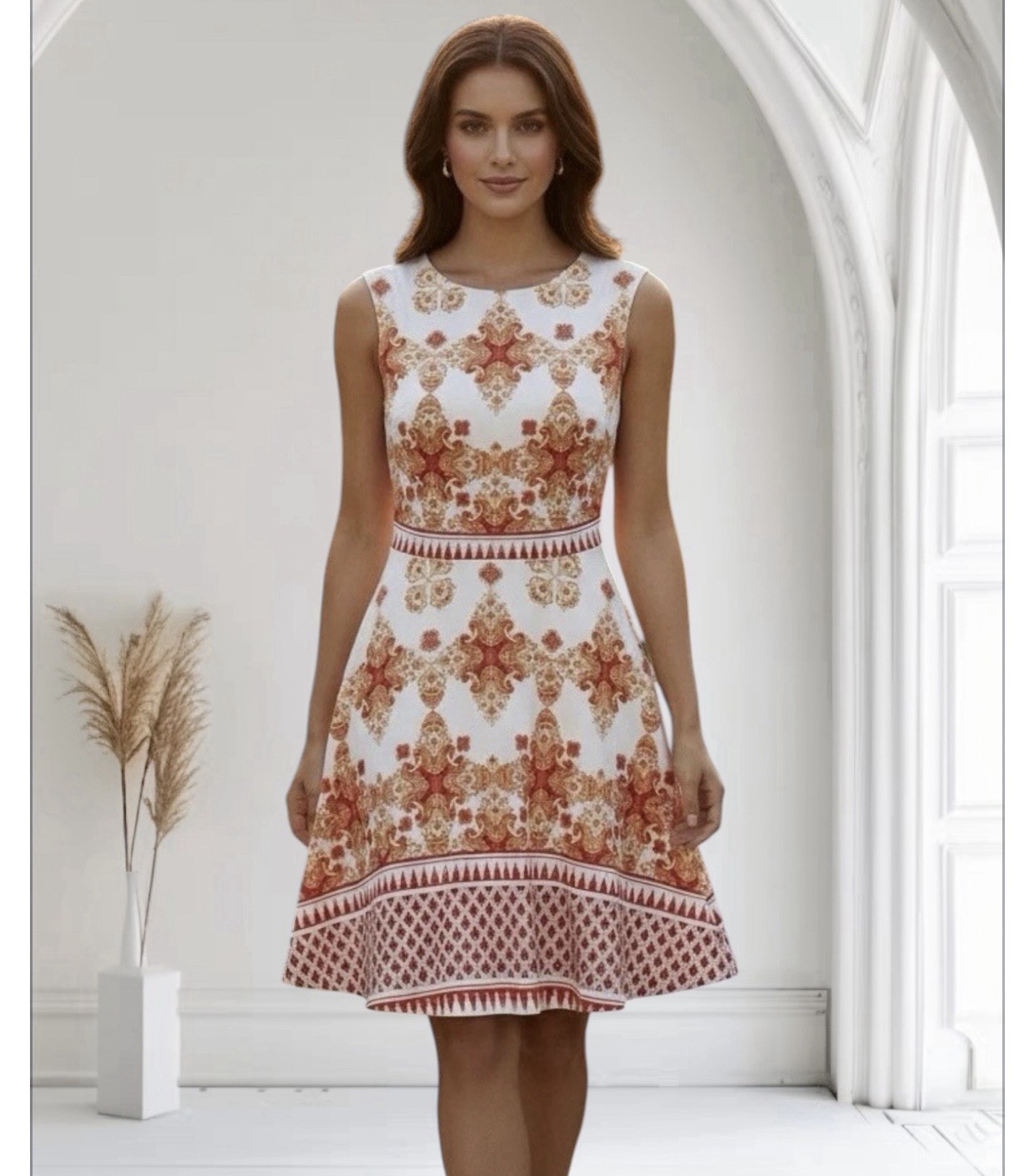 New York & Company Womens Medallion Print Fit & Flare Dress Size XS Summer Chic