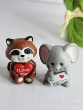 Russ Berrie Mini Figurines Racoon I Love You & Mouse With Love 1.5” Vintage New